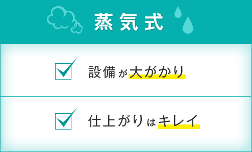 蒸気式・・・設備が大がかり、仕上がりはキレイ